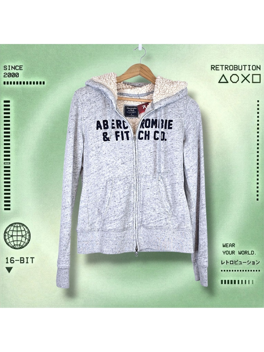 Y2K Abercrombie & Fitch Fleece Lined Zip Up Hoodie Sweatshirt Gray Size M